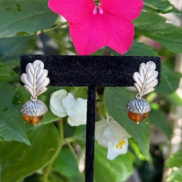 MFA Museum of Fine Arts 925 Silver Leaf Amber Acorn EARRINGS - Picture 2 of 8